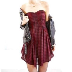 Kimchi Blue Plaid Strapless Pin-tuck Mini Dress